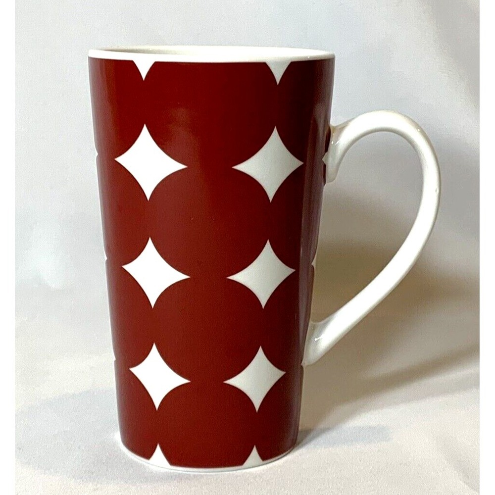 Starbucks Mug Cup Tall Red White DIAMOND Coffee Tea Travel Ceramic 14 oz NO LID